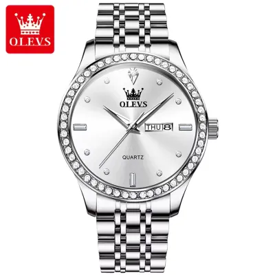 OLEVS 3625 Men's Watch Fashion Business Stainless Steel Waterproof Double Calendar Quartz Watch Luxury Brand Original Men Watch
